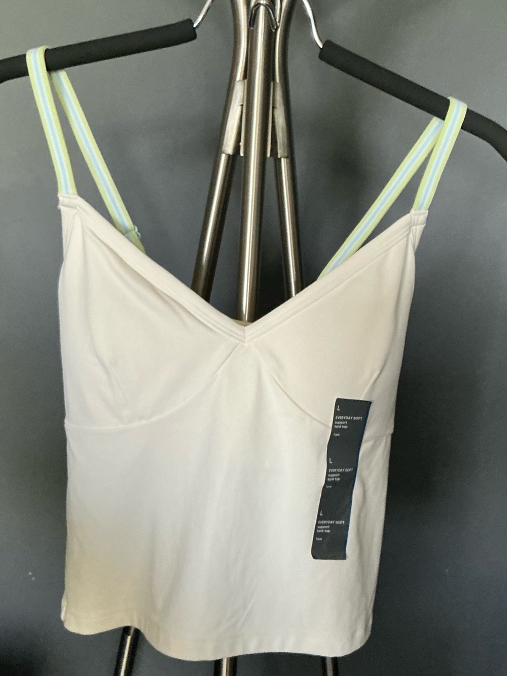 Support Tank Top - Cream V-Neck Cami with Lime Contrast Straps